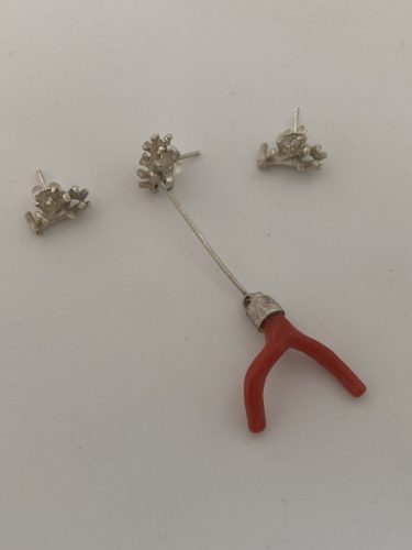 3- Piece Silver Coral Earrings