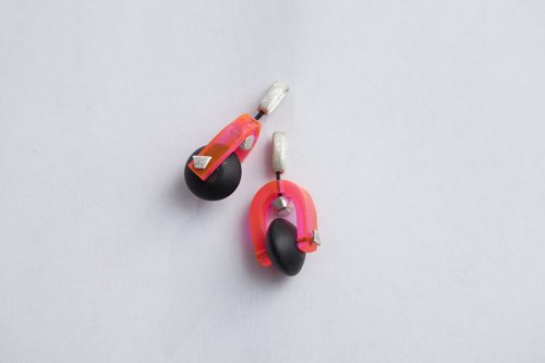 Fekete agate pink fülbevaló