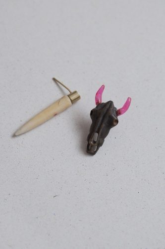 Cow Skull Earrings With Pink Horns